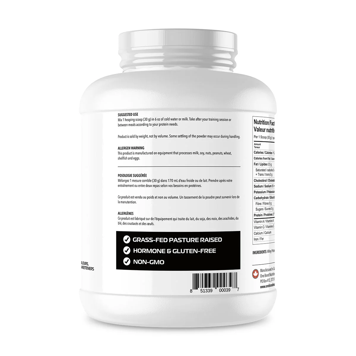 One Brand Nutrition | Natural Whey Isolate (5 lb) Unflavoured - Image 3