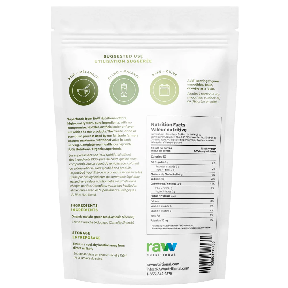 RAW Nutritional | Pure Organic Matcha Tea Powder (150 g) - Image 2