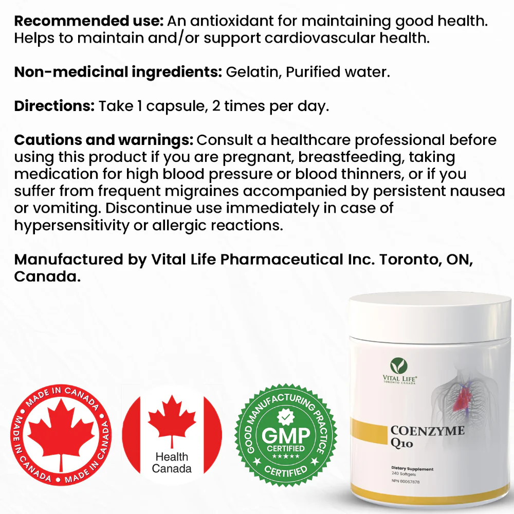Vital Life | CoEnzyme Q10 (CoQ10) 100 mg (240 Softgels) - Image 6